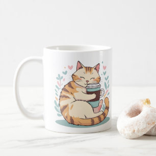 Cute Cat Hugging Coffee Cup   Whimsical Mug