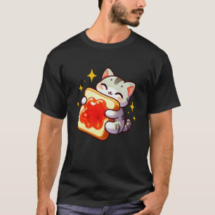 Cute Cat Hugging Jam Toast Funny Breakfast T-Shirt