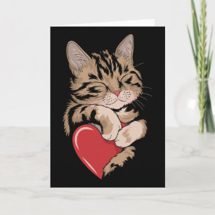 Cute Cat Hugging Valentine Heart Cat Lover Card