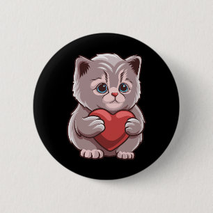 Cute Cat Hugging Valentine Heart Kitty Love Cat  2 Inch Round Button