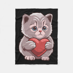 Cute Cat Hugging Valentine Heart Kitty Love Cat Fleece Blanket