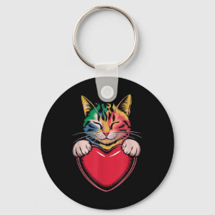 Cute Cat Hugging Valentine Heart Kitty Love Cat Keychain
