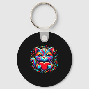 Cute Cat Hugging Valentine Heart Kitty Love Cat Ki Keychain