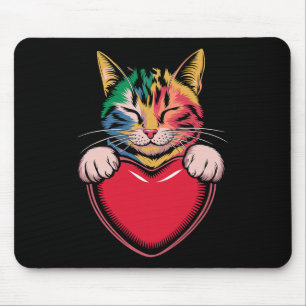 Cute Cat Hugging Valentine Heart Kitty Love Cat Mouse Pad