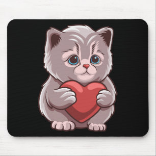 Cute Cat Hugging Valentine Heart Kitty Love Cat Mouse Pad
