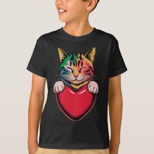 Cute Cat Hugging Valentine Heart Kitty Love Cat T-Shirt
