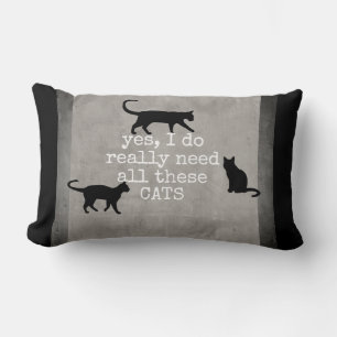 cute cat humour quote distressed grey and white lumbar pillow