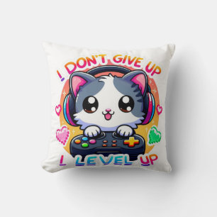Cute Cat: I Don't Give Up, I Level Up!   Levelling Throw Pillow