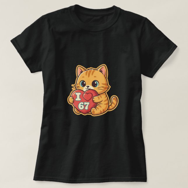 Cute Cat I Love 67 Heart T-Shirt (Design Front)