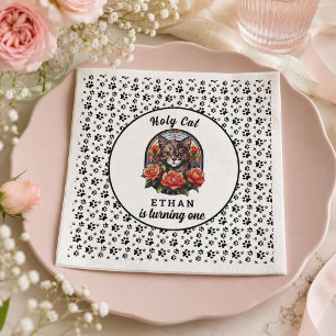 cute Cat I’m One! Cute Cat Girl 1st Birthday Napkin