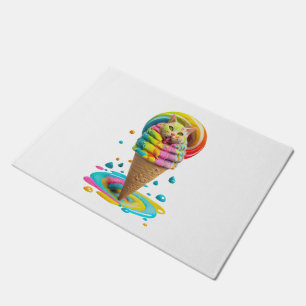 Cute Cat Ice Cream Cone colourful Doormat