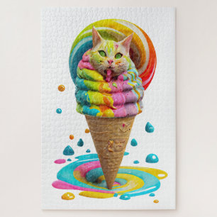 Cute Cat Ice Cream Cone colourful Jigsaw Puzzle