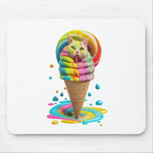 Cute Cat Ice Cream Cone colourful Mouse Pad