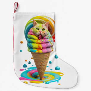 Cute Cat Ice Cream Cone colourful Small Christmas Stocking