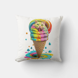 Cute Cat Ice Cream Cone colourful Throw Pillow