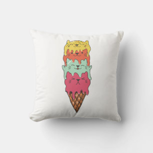 Cute Cat Ice Cream   Kawaii Kittens Throw Pillow