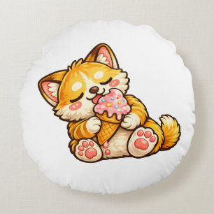 Cute Cat Ice Cream Round Pillow