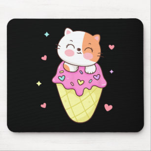 Cute Cat Ice Cream Shirt Anime Kawaii Kids Teen Gi Mouse Pad