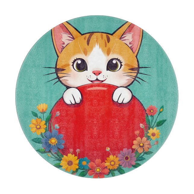Cute Cat Illustration Cutting Board (Front)