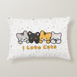 Cute Cat Illustration I Love Cats Kawaii Cartoon D Accent Pillow
