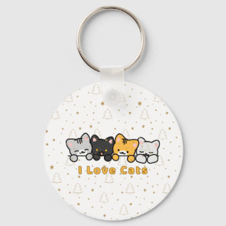 Cute Cat Illustration I Love Cats Kawaii Cartoon D Keychain