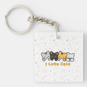 Cute Cat Illustration I Love Cats Kawaii Cartoon D Keychain