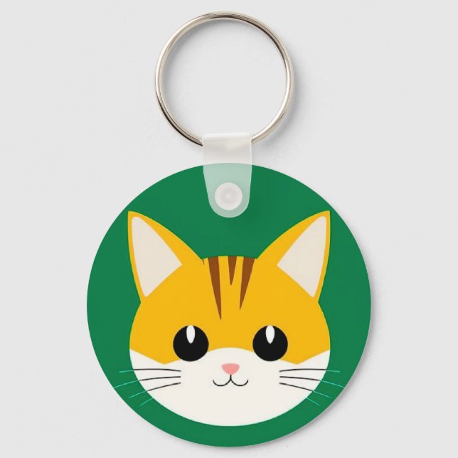 Cute Cat Illustration Keychain (Front)