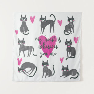 Cute cat illustration. Love lettering Tapestry