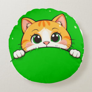 Cute Cat Illustration Round Pillow