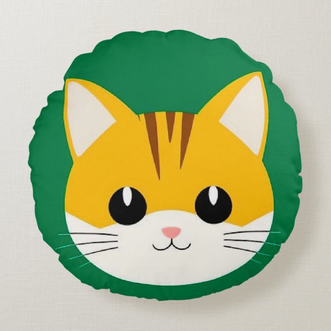 Cute Cat Illustration Round Pillow (Front)