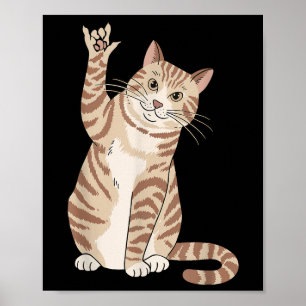 Cute Cat Ily Hand Gesture Asl Hearing Loss Deaf Aw Poster