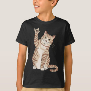 Cute Cat Ily Hand Gesture Asl Hearing Loss Deaf Aw T-Shirt