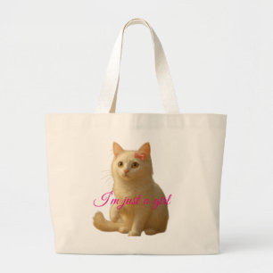 Cute Cat "I'm Just A Girl" Customizable Quote Large Tote Bag
