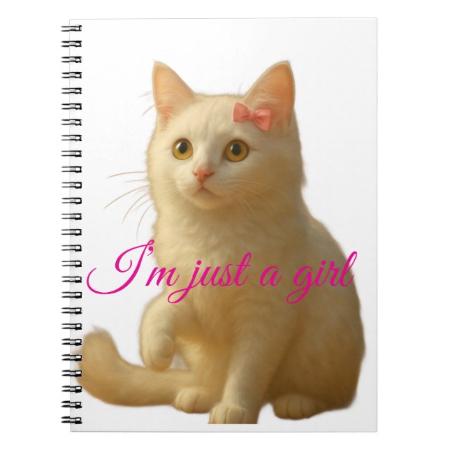 Cute Cat "I'm Just A Girl" Customizable Quote Notebook (Front)