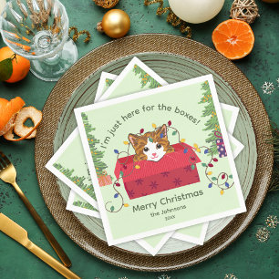 Cute Cat in a Box Here for the Boxes Christmas Napkin
