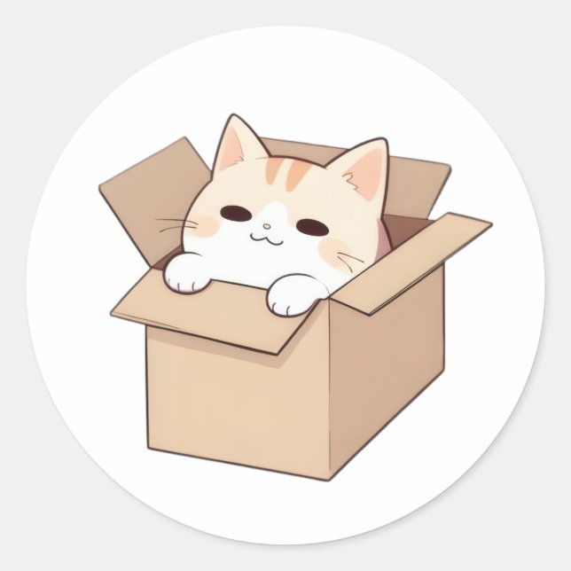 Cute Cat in a Box Kawaii Sticker Design (Front)