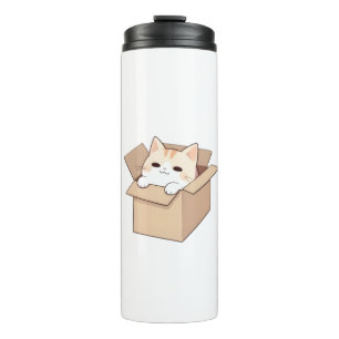 Cute Cat in a Box Kawaii Sticker Design Thermal Tumbler
