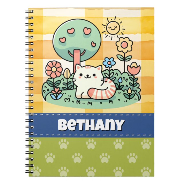 Cute Cat In A Garden Doodle Art Custom Notebook (Front)