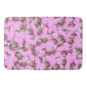 Cute Cat in a Pink Cap Pattern Random Bath Mat