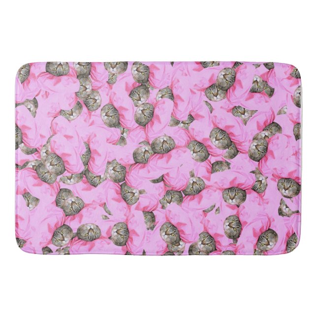 Cute Cat in a Pink Cap Pattern Random Bath Mat (Front)
