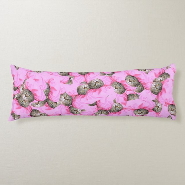 Cute Cat in a Pink Cap Pattern Random Body Pillow (Front)