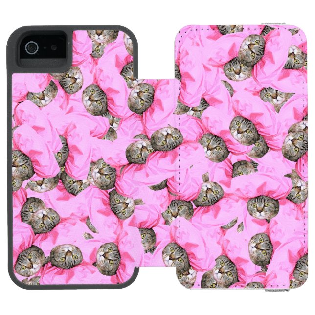 Cute Cat in a Pink Cap Pattern Random Incipio iPhone Wallet Case (Folio Open)