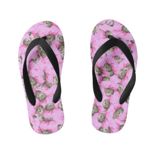 Cute Cat in a Pink Cap Pattern Random Kid's Flip Flops