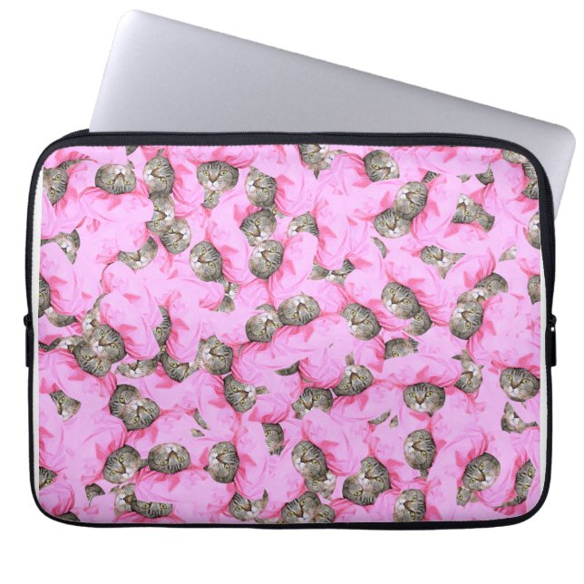 Cute Cat in a Pink Cap Pattern Random  Laptop Sleeve (Front)