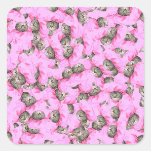 Cute Cat in a Pink Cap Pattern Random Square Sticker