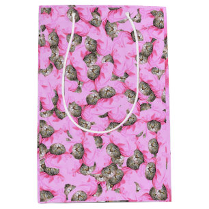 Cute Cat in a Pink Cap Pattern Wrapping Paper Medium Gift Bag