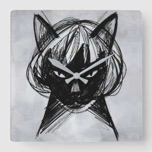 Cute Cat in a Wig (Style 6 +BG) Fine Art Square Wall Clock