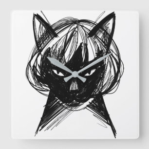 Cute Cat in a Wig (Style 6) Fine Art Square Wall Clock