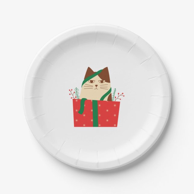 Cute cat In Christmas Hat   Paper Plate (Front)