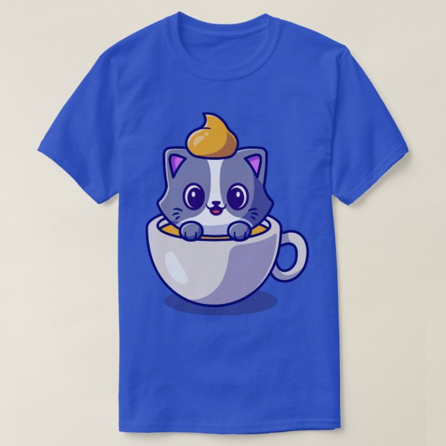 Cute Cat In Coffee Cup Cartoon Vector Icon Illustr T-Shirt (Design Front)